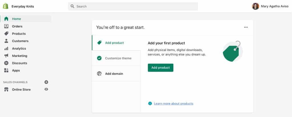Shopify 2.0'da Shopify'ın ürün ekleme aracının ekran görüntüsü örneği.