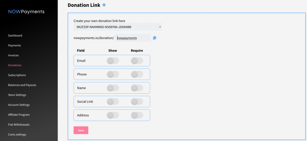 Crea un link per la donazione KLV