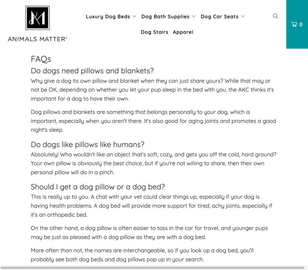 section FAQ Animals Matter dans le cadre de leur article de blog.