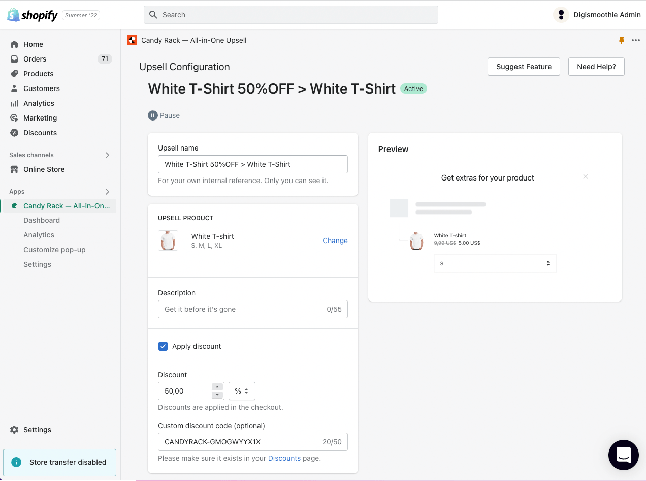 Administrador do comerciante no app da Shopify Candy App