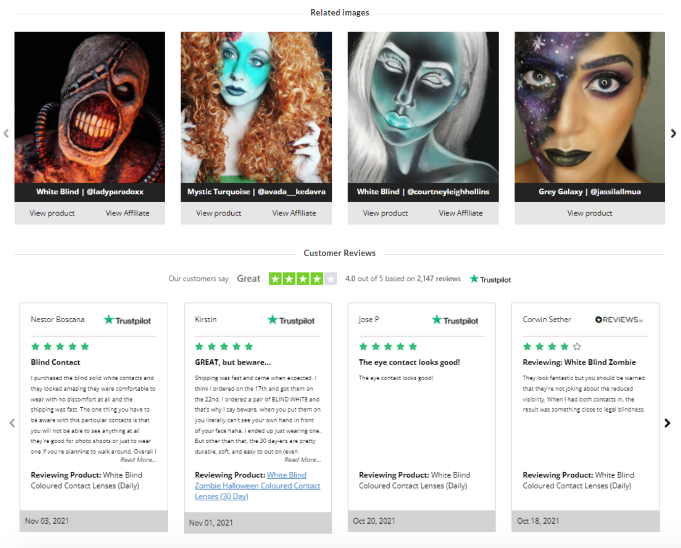 A loja online ColouredContacts usa comentários de clientes