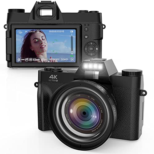 Vloging 相機，帶 WiFi 的 YouTube 4K 數碼相機，16 倍數碼變焦，180 度翻轉屏幕 TopCam22 變焦，180 度翻轉屏幕，廣角鏡頭，微距鏡頭，2 節電池和 32GB TF 卡
