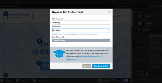 substituição de texto dinâmico unbounce