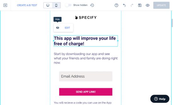 Previzualizare pe mobil Instapage