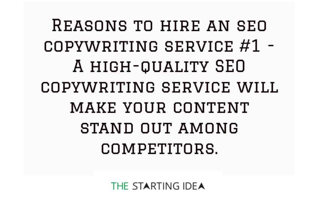 Un grafico con un testo che dice che assumere un copywriter SEO fa risaltare i tuoi contenuti.