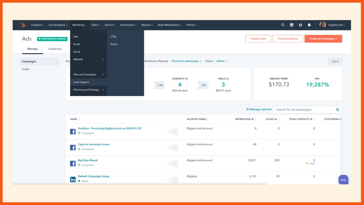 HubSpot 营销中心软件- 自动化营销工具