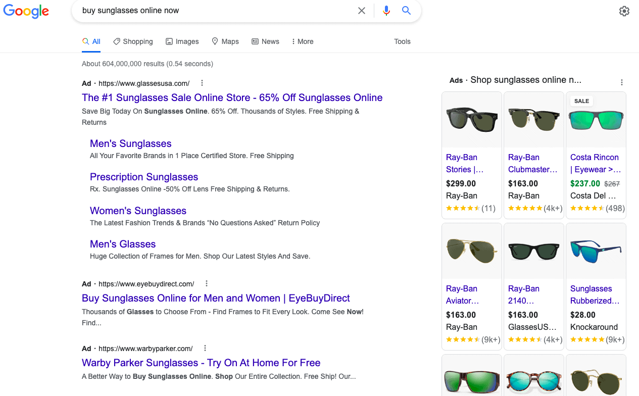 Google 유료 검색 엔진 결과