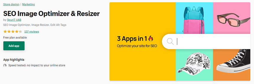 Otimizador e redimensionador de imagens SEO SEO Image Optimizer & Resizer - A speed optimization Shopify app