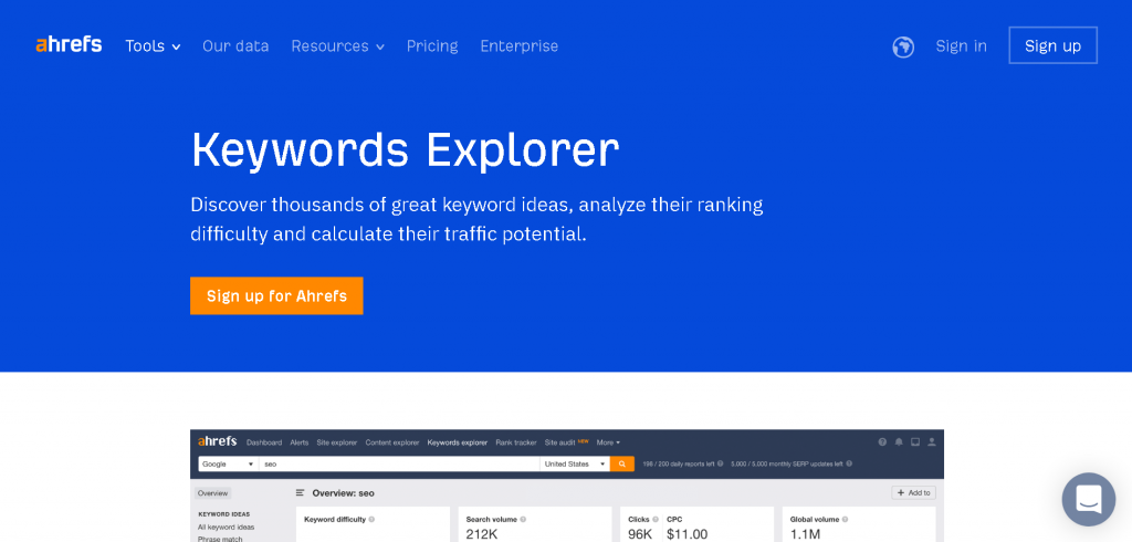 Explorador de palavras-chave da Ahrefs Ahrefs Keyword Explorer