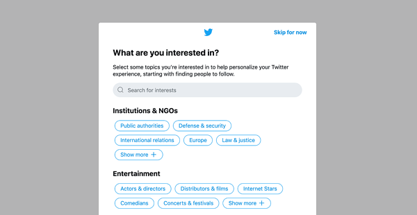 adăugarea de interese Twitter