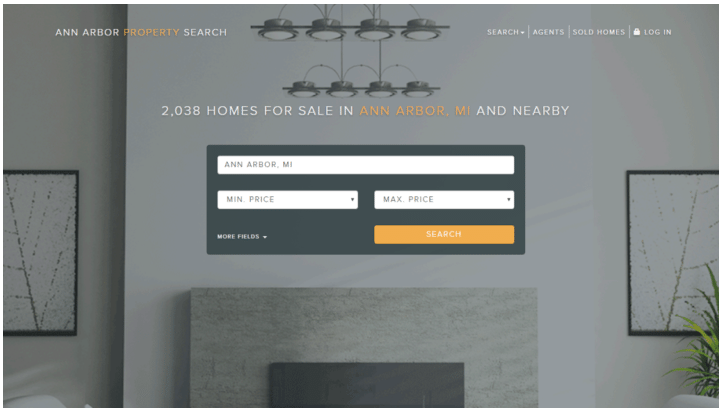 หน้า Landing Page ค้นหาทรัพย์สินของแอนอาร์เบอร์