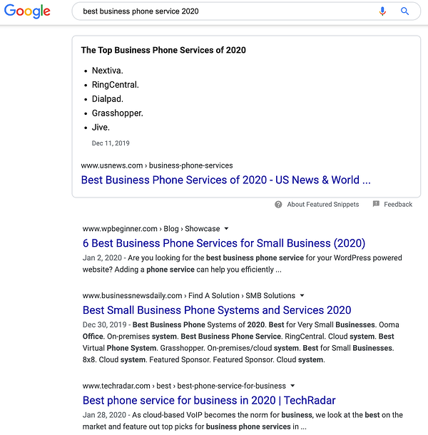 servizi di telefonia aziendale ricerca su google