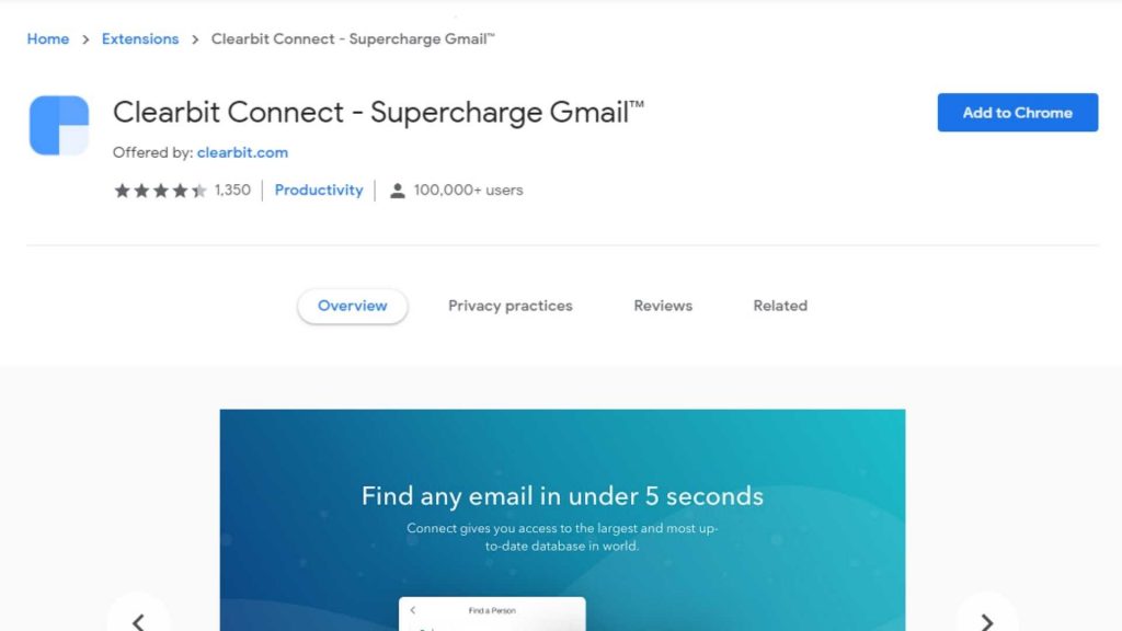 Clearbit 連接 Chrome 擴展程序
