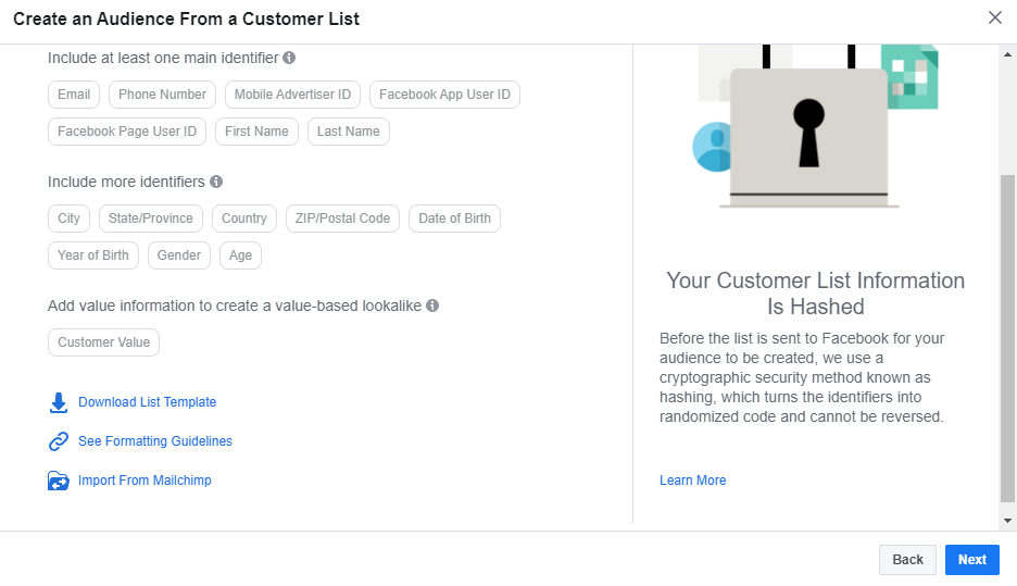 crear lista de clientes de audiencia