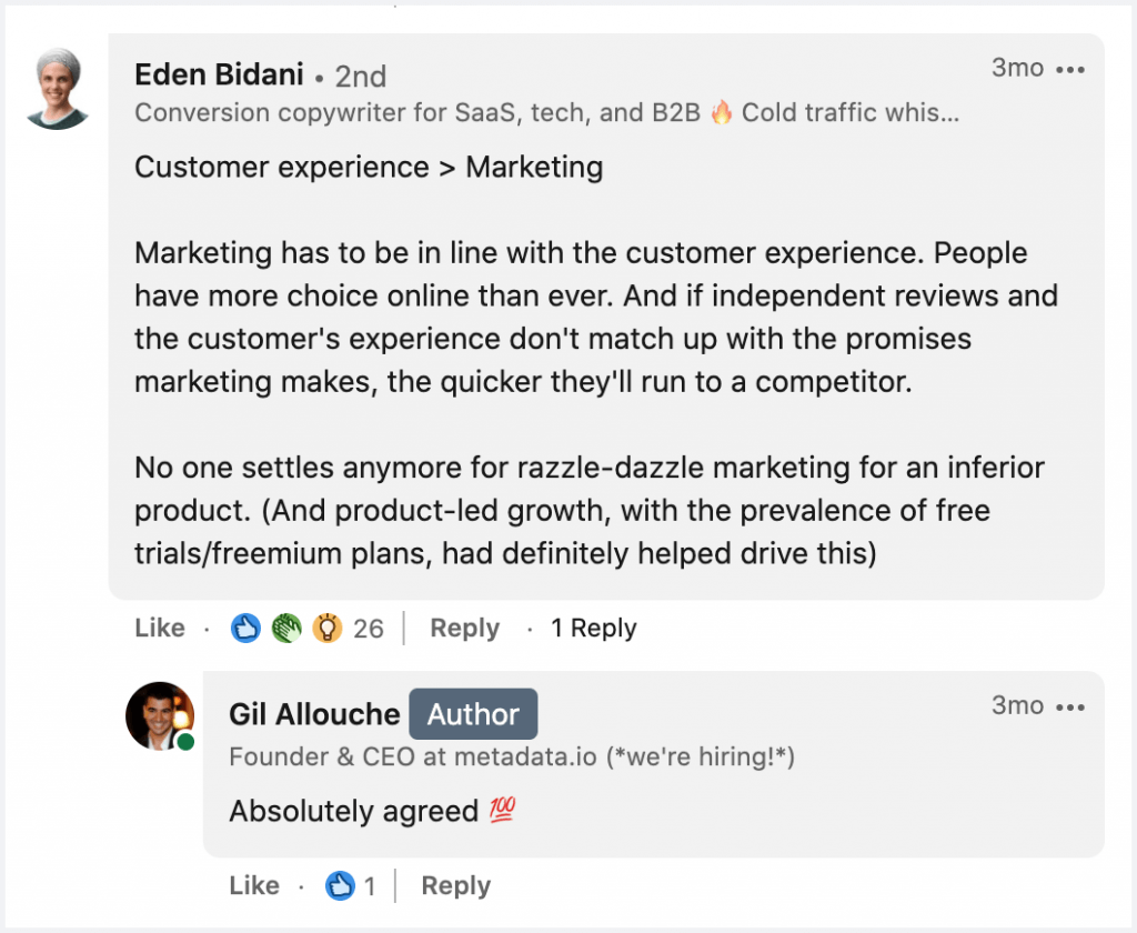 linkedin 评论 - edenbidani 客户体验
