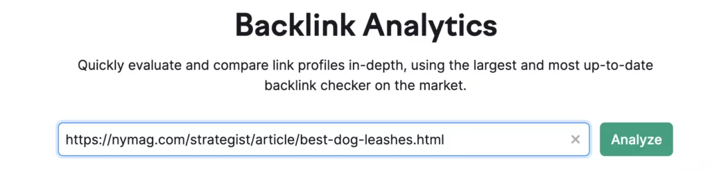 capture d'écran de la page d'accueil de l'analyse des backlinks