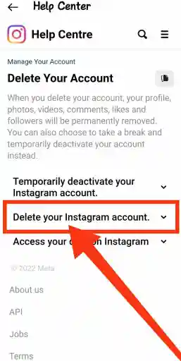 Выберите удалить свою учетную запись instagram навсегда в настройках instagram, чтобы навсегда удалить учетную запись instagram.