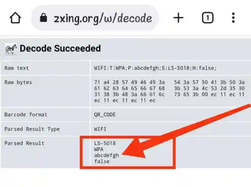 La herramienta decodificadora Zxing escaneará el código QR WiFi y mostrará la contraseña para encontrar la contraseña wifi en el teléfono cuando esté conectado