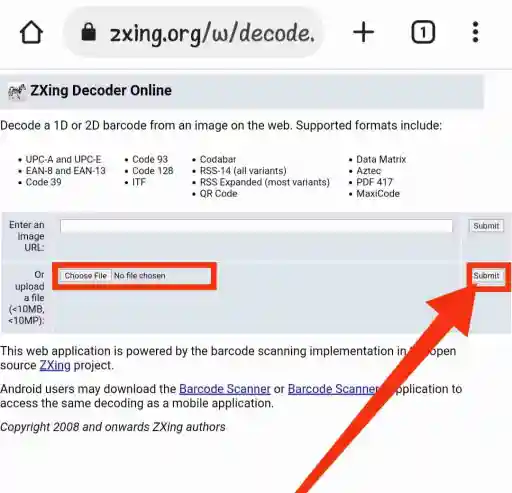 Cargue una captura de pantalla del código QR wifi en la herramienta decodificadora zxing para encontrar la contraseña wifi en el teléfono cuando esté conectado