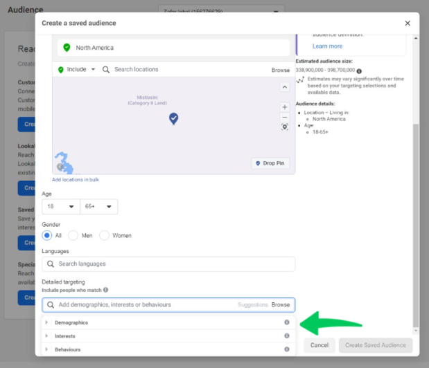 تم حفظ معلمات الجمهور المحفوظة في Facebook Ad Manager