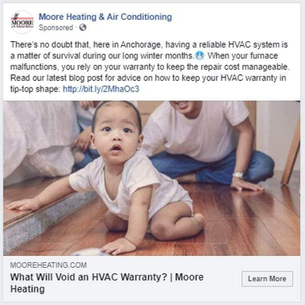 โฆษณา Facebook ที่สร้างสรรค์ของบริษัท Moore Heating & Air Conditioning
