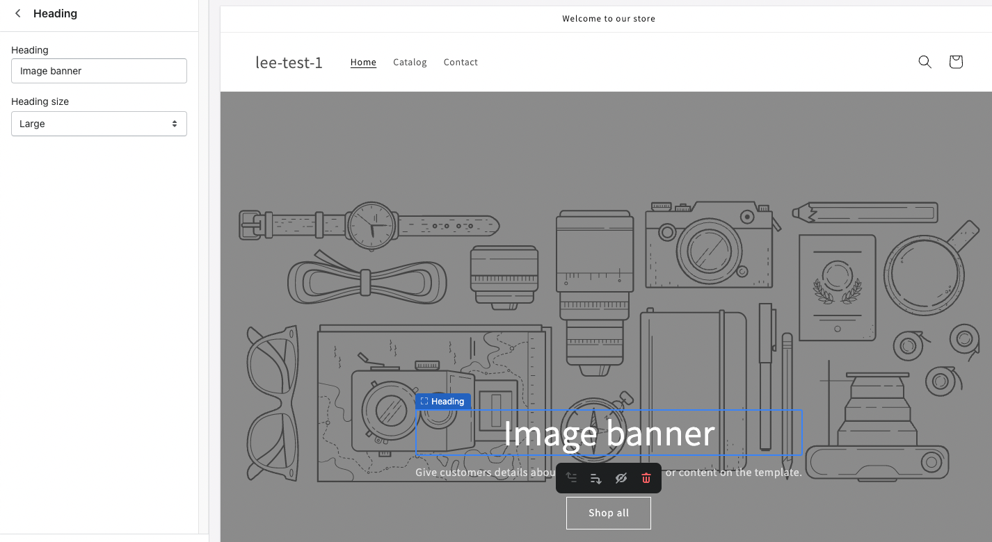 สกรีนช็อตของส่วน H1 ใน Shopify