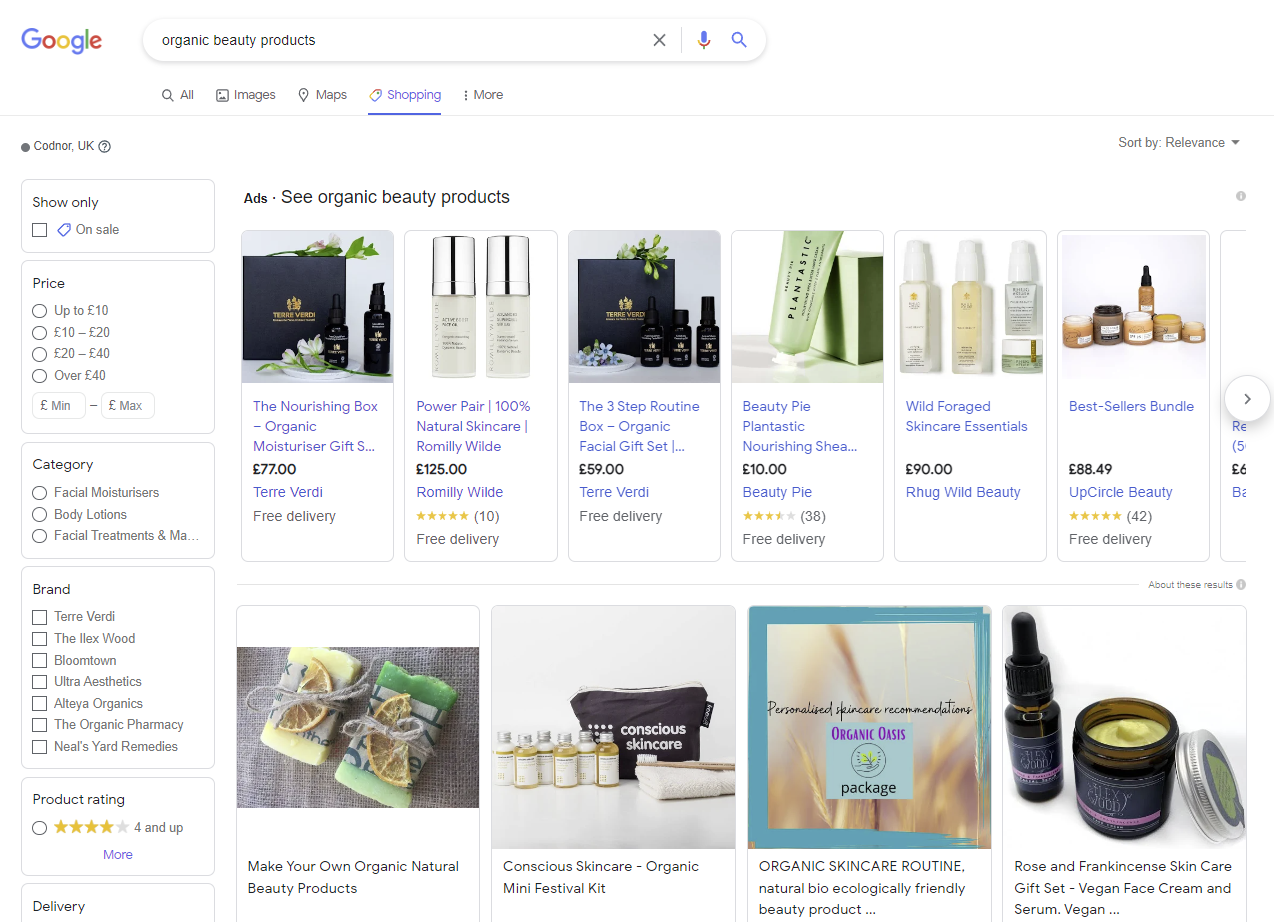 ภาพหน้าจอของ Google Shopping