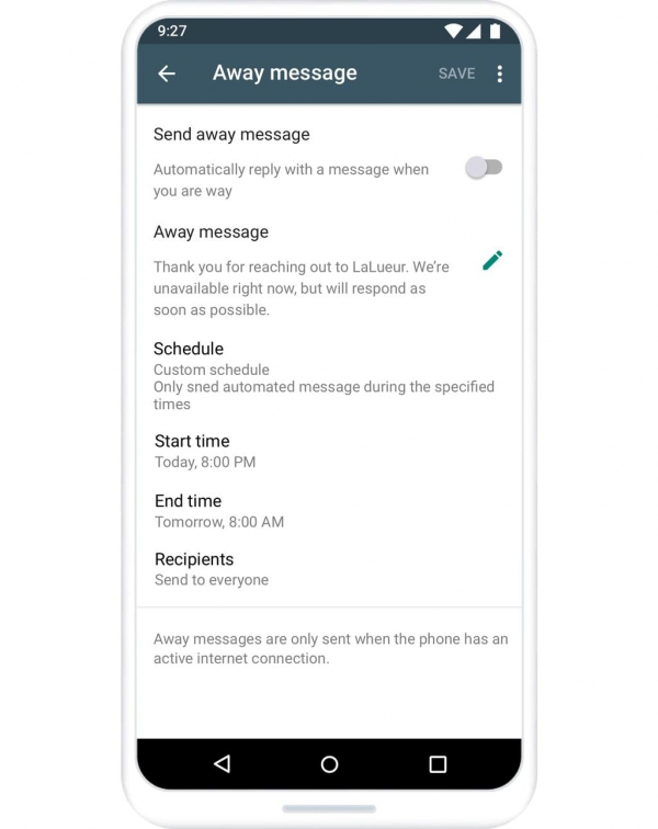 Mesaj automat de plecare în WhatsApp Business