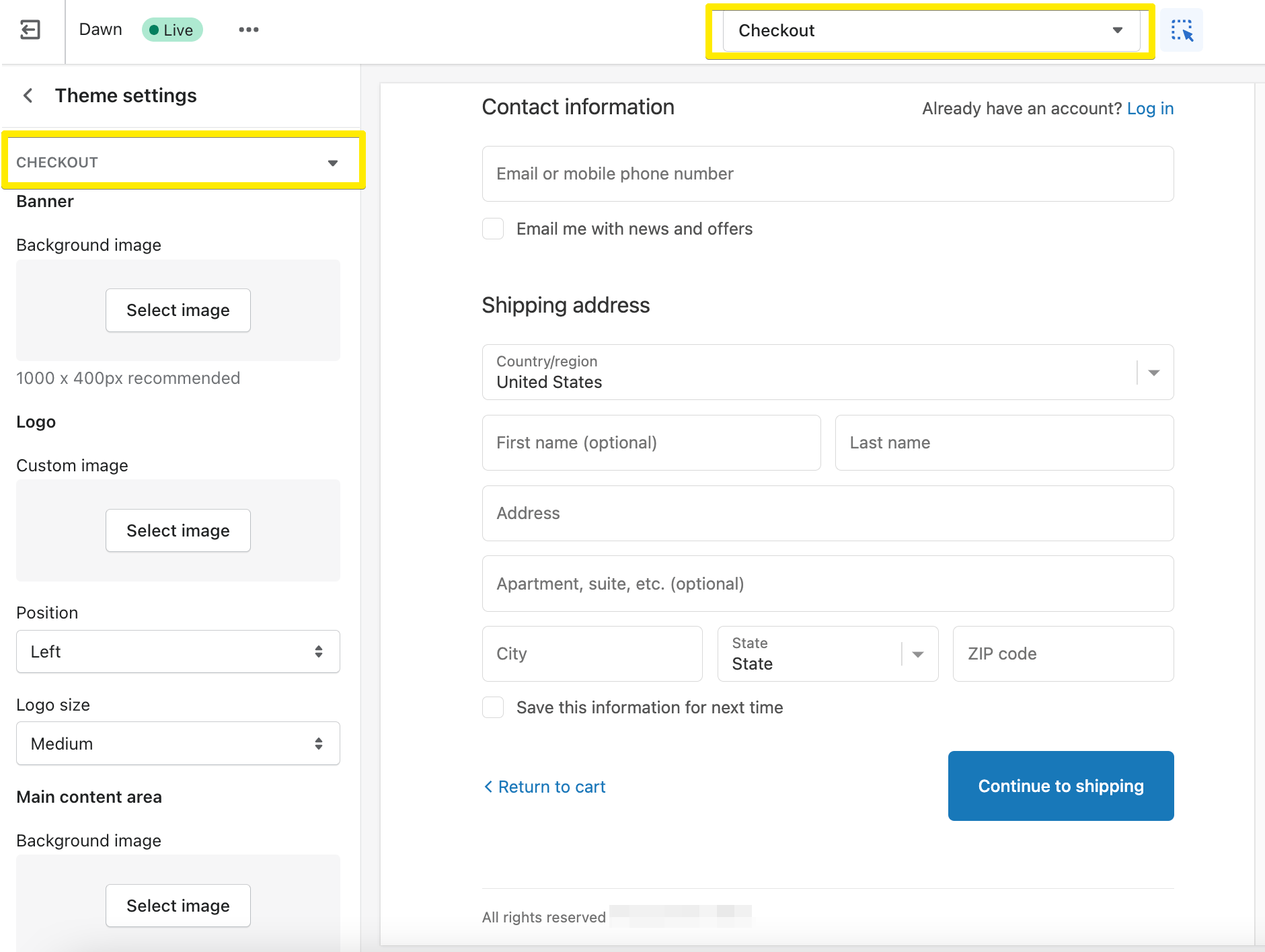 Modification de la caisse dans la personnalisation du thème