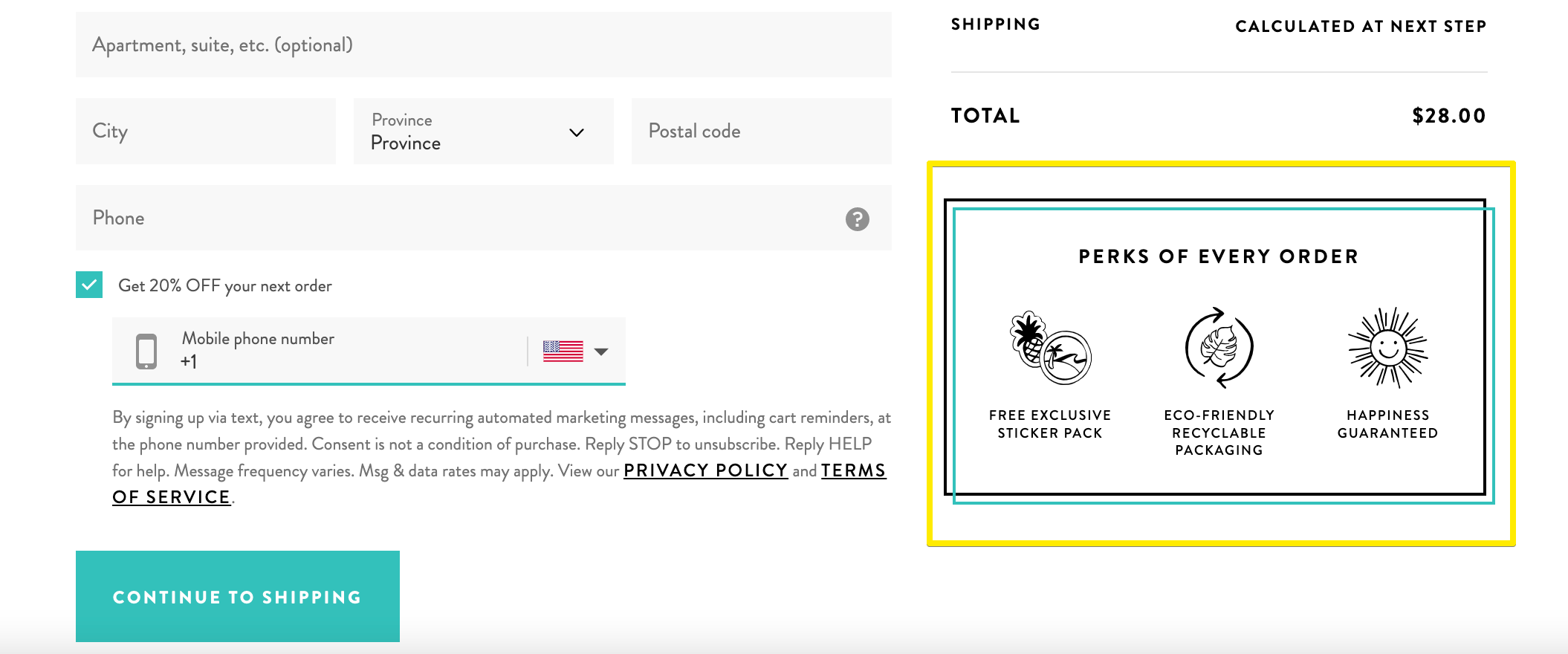 Avantages de la marque mentionnés sur la page de paiement