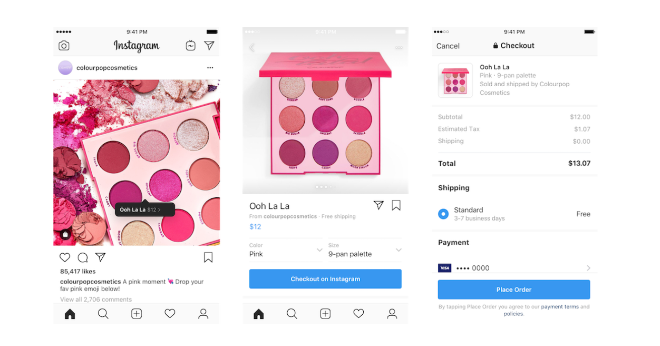 Recurso de checkout do Instagram