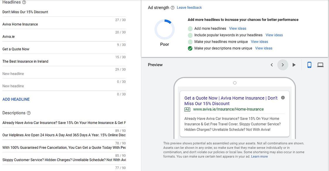 Google arama kampanyasına duyarlı listeleme