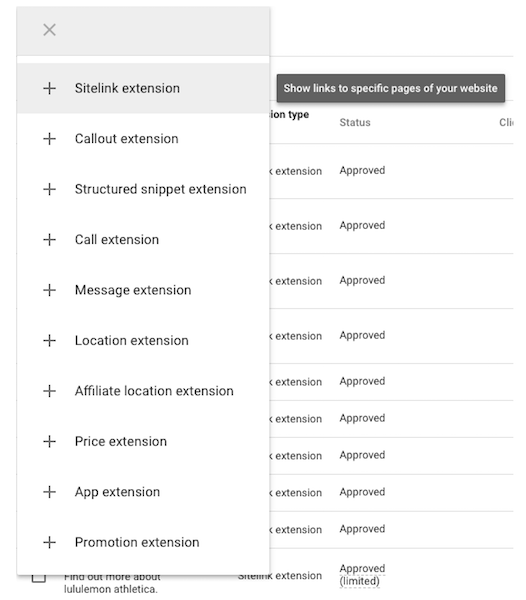 opciones de extensiones de google