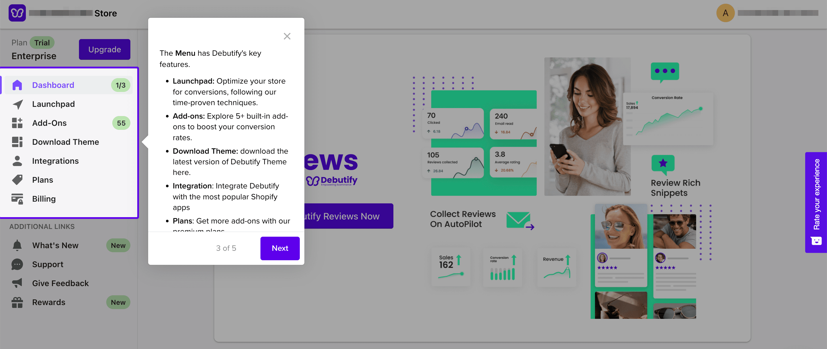 Debutify لوحة القيادة