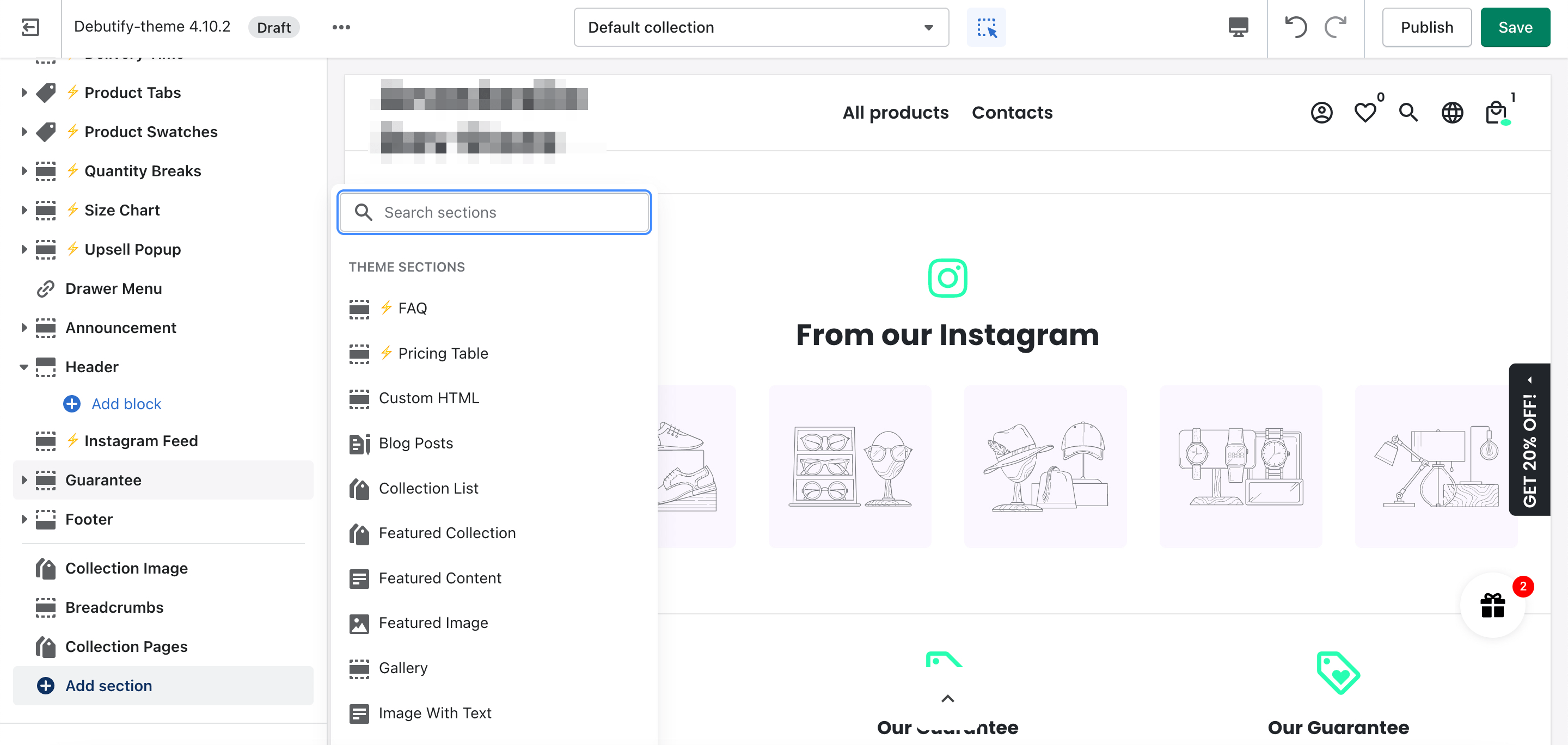 Debutify أقسام الموضوع