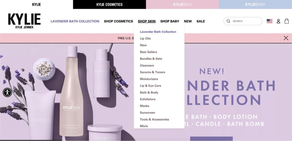 معدل الارتداد المرتفع Shopify store example Kylie by Kylie Jenner