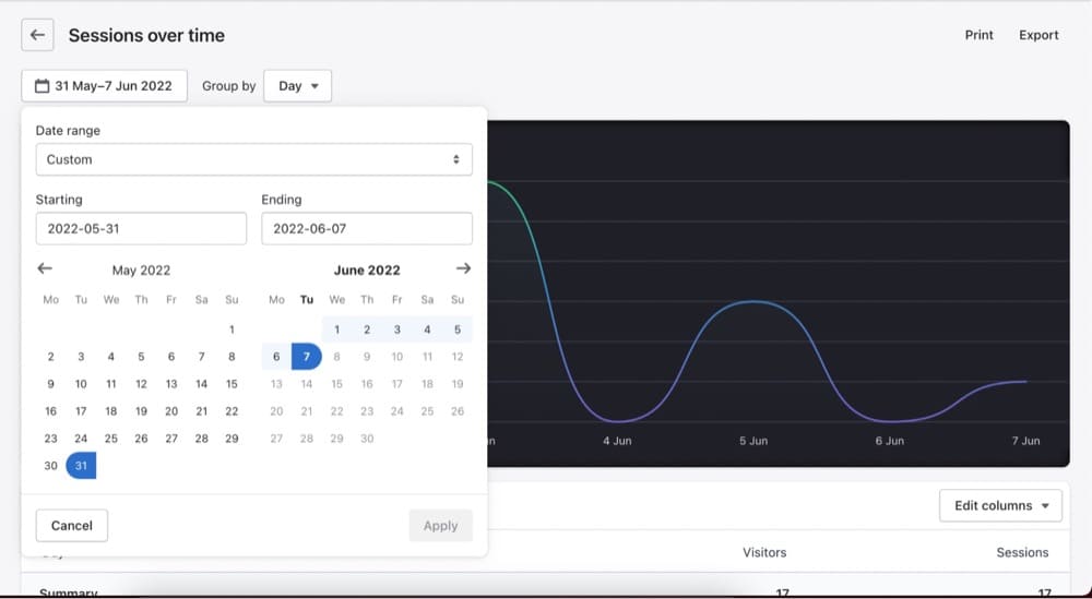 معدل الارتداد منتقي النطاق الزمني Shopify