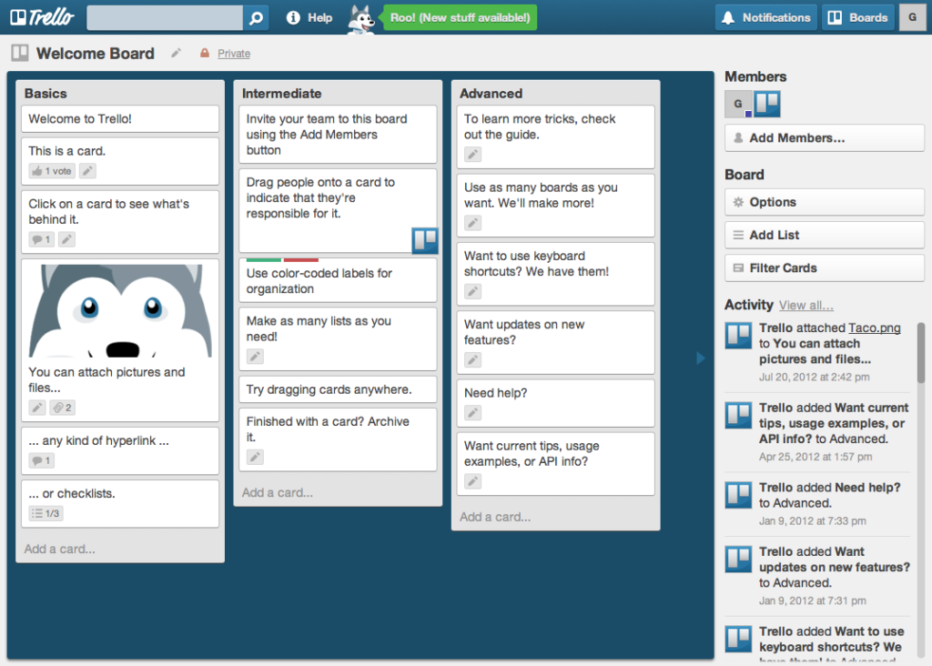 Ejemplo de tablero de Trello