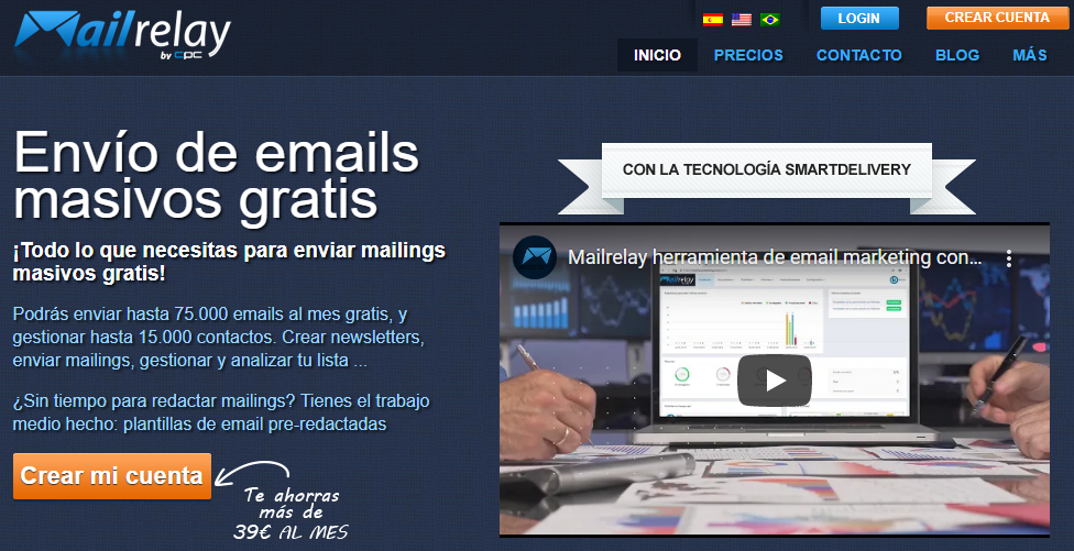 A página inicial da Mailrelay