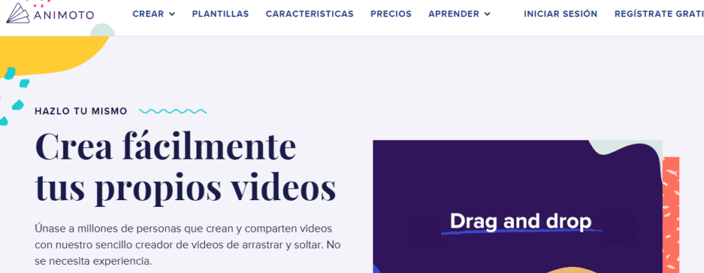 A página inicial do Animoto