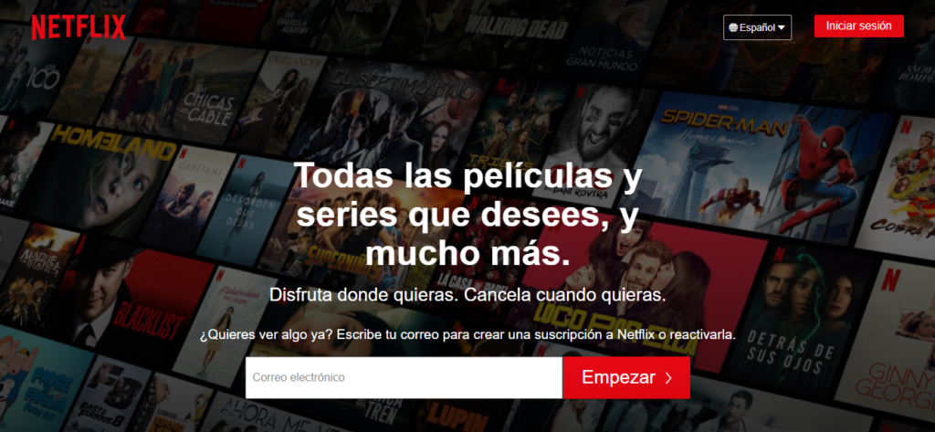 Netflixのランディングページ。