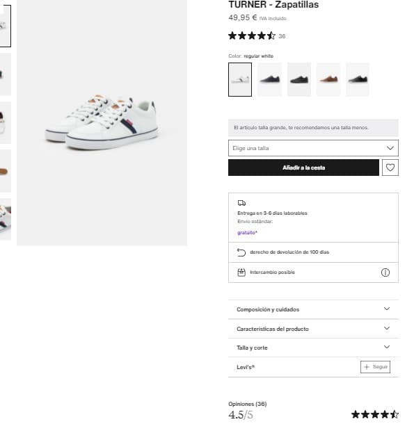مثال على كتابة الإعلانات على ورقة منتج zalando