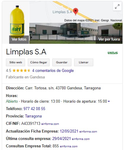 Google 탭 my business de limplas의 예