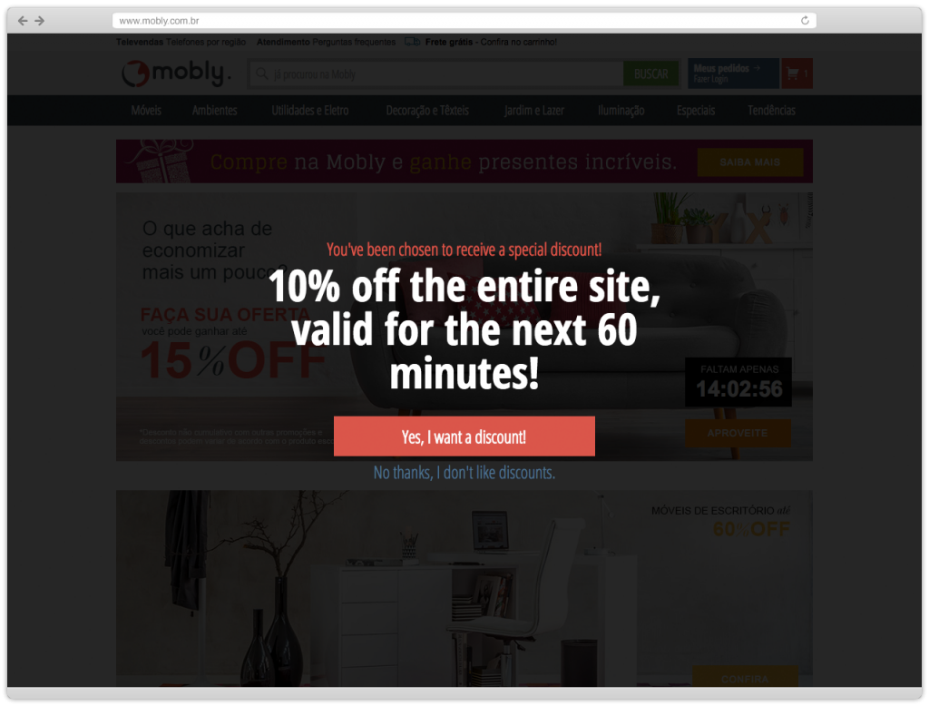 pop-up senso de urgência