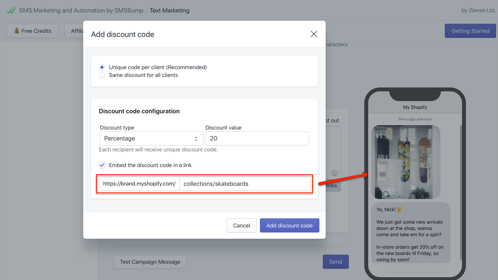Shopify Sconti personali per le promozioni SMS