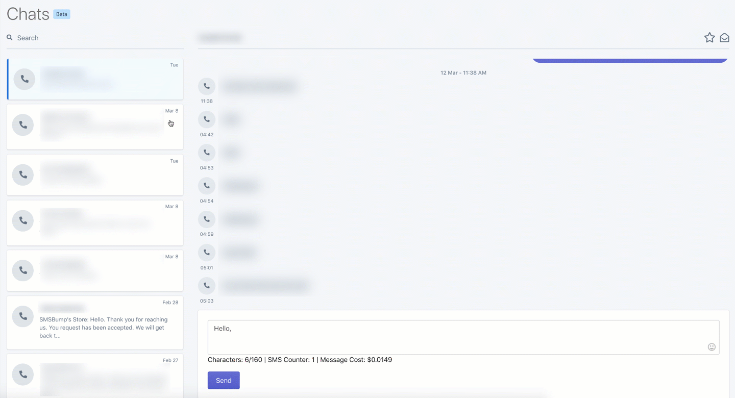 SMSBump Chat: SMS a costi per paese