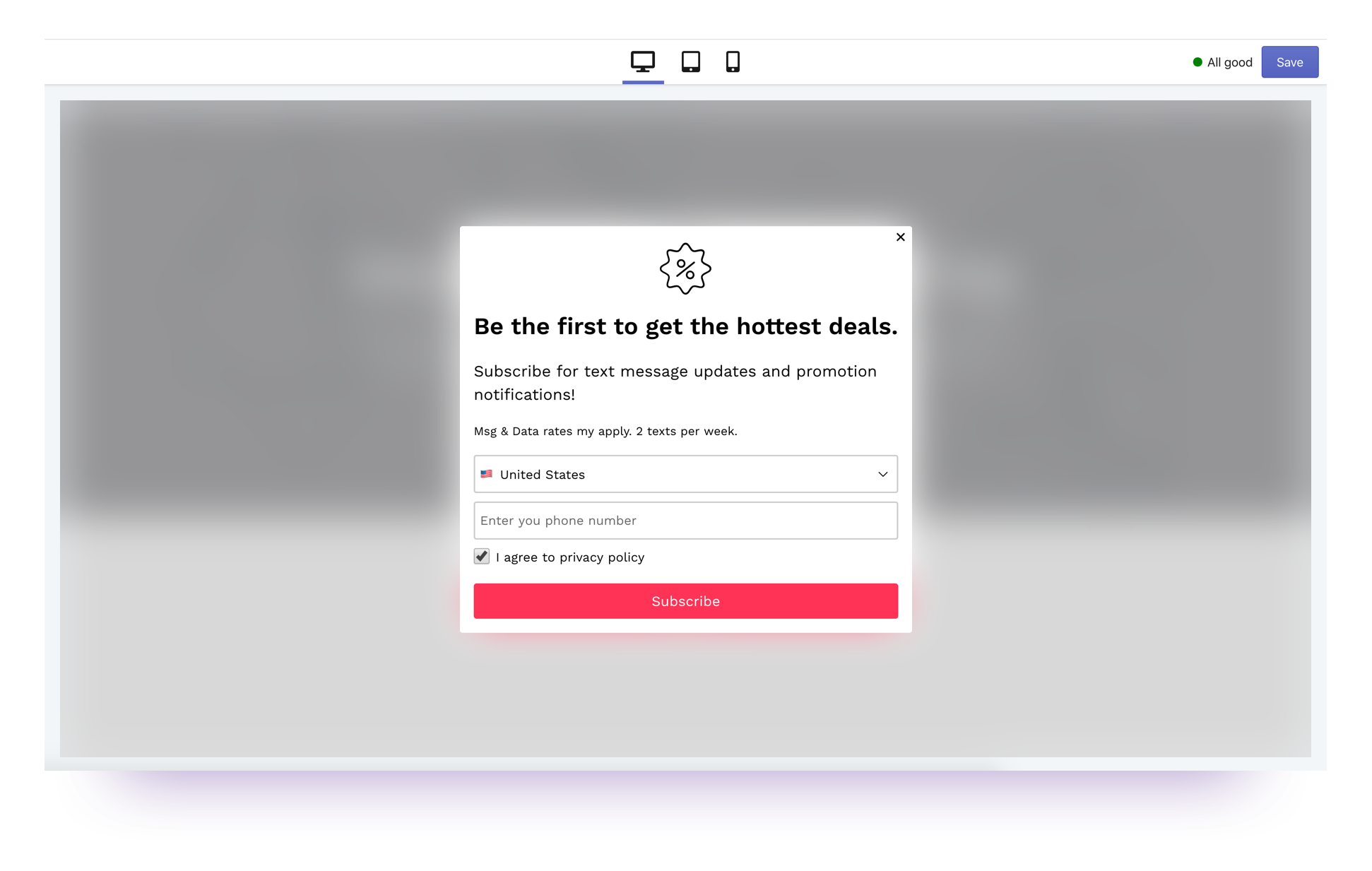 Shopify 的 SMSBump 注册表单