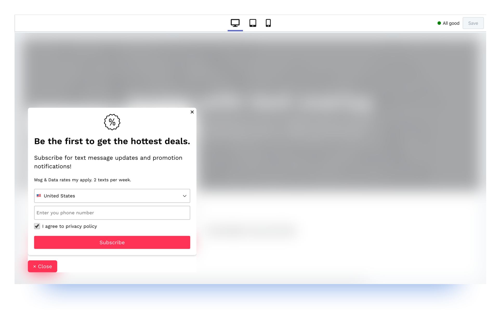 Shopify 的 SMSBump 注册飞出按钮表单