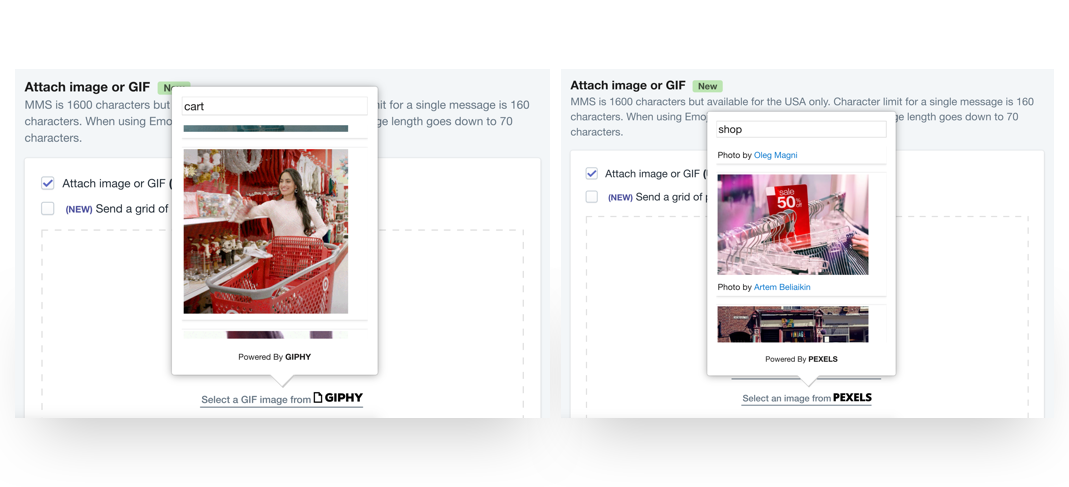Shopify 中彩信的 GIPHY Gifs 和 Pexels 免版稅庫存照片