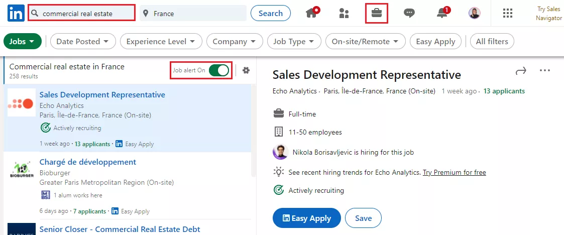 alerte emploi LinkedIn